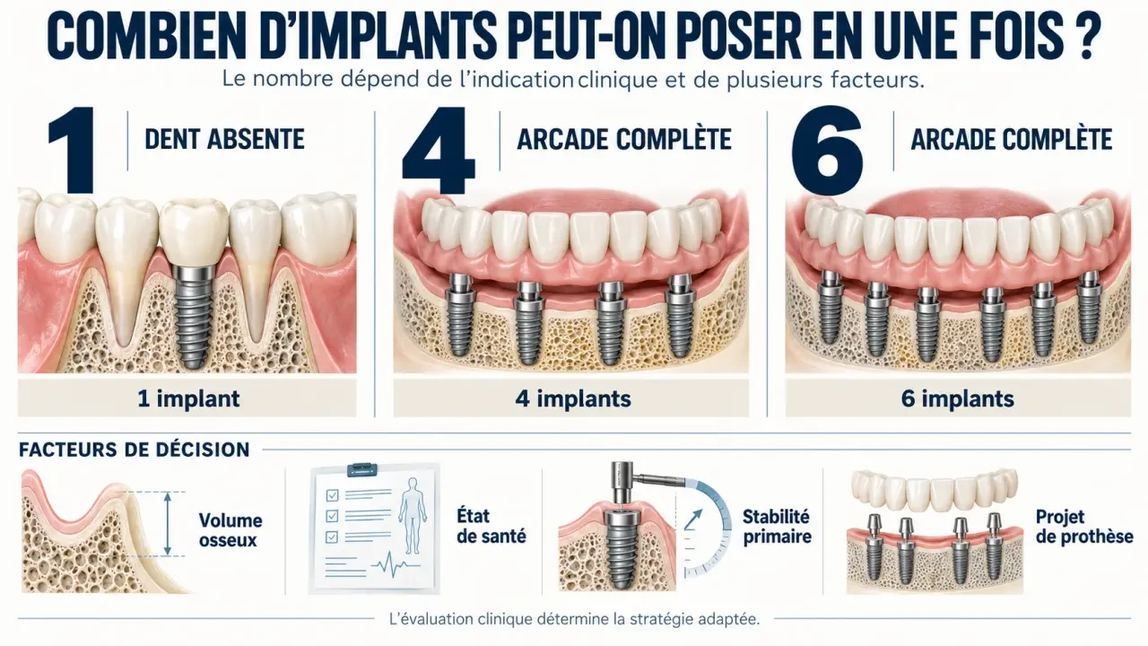 Combien d’implants dentaires peut-on poser en une seule fois : schéma des options à 1, 4 ou 6 implants